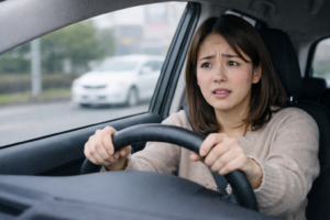 ペーパードライバーが久しぶりの運転に不安を感じている様子